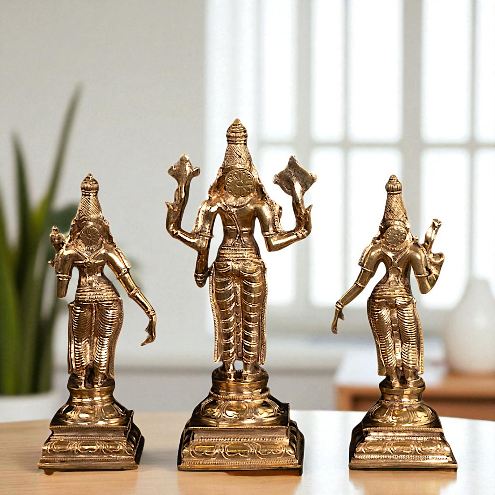 Vishnu with Sri Devi and Bhu Devi standing Panchaloha idol - 9.75 Inches Nikuressence