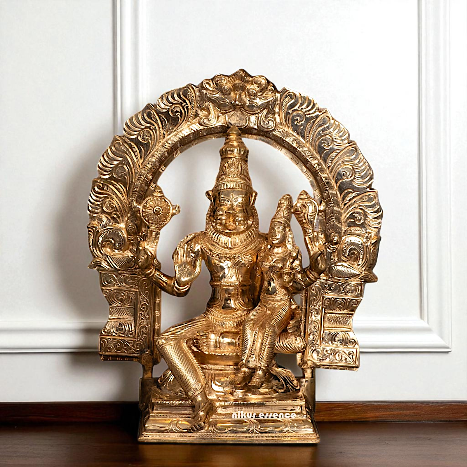 Narasimha Vishnu with Lakshmi seated Panchaloha idol - 12 Inches Nikuressence