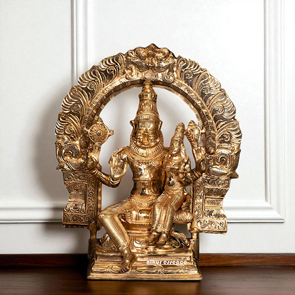 Narasimha Vishnu with Lakshmi seated Panchaloha idol - 12 Inches Nikuressence