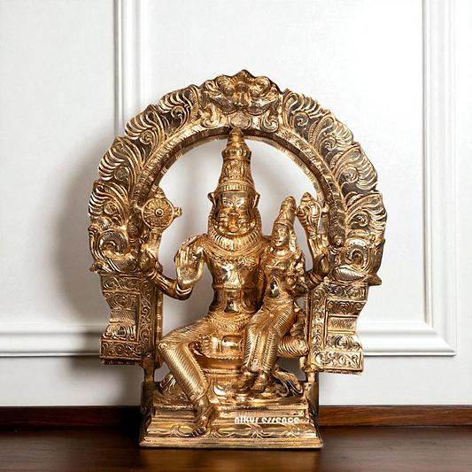 Narasimha Vishnu with Lakshmi seated Panchaloha idol - 12 Inches Nikuressence