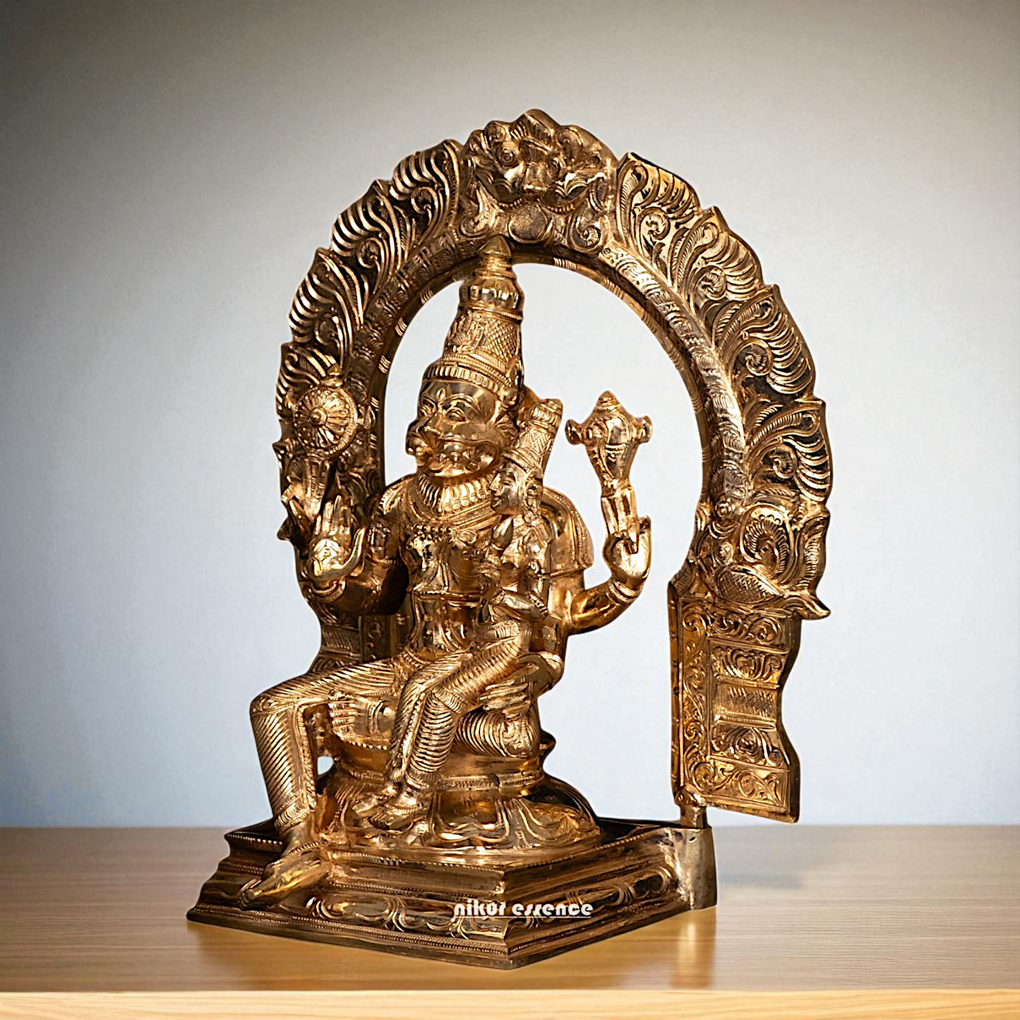 Narasimha Vishnu with Lakshmi seated Panchaloha idol - 12 Inches Nikuressence