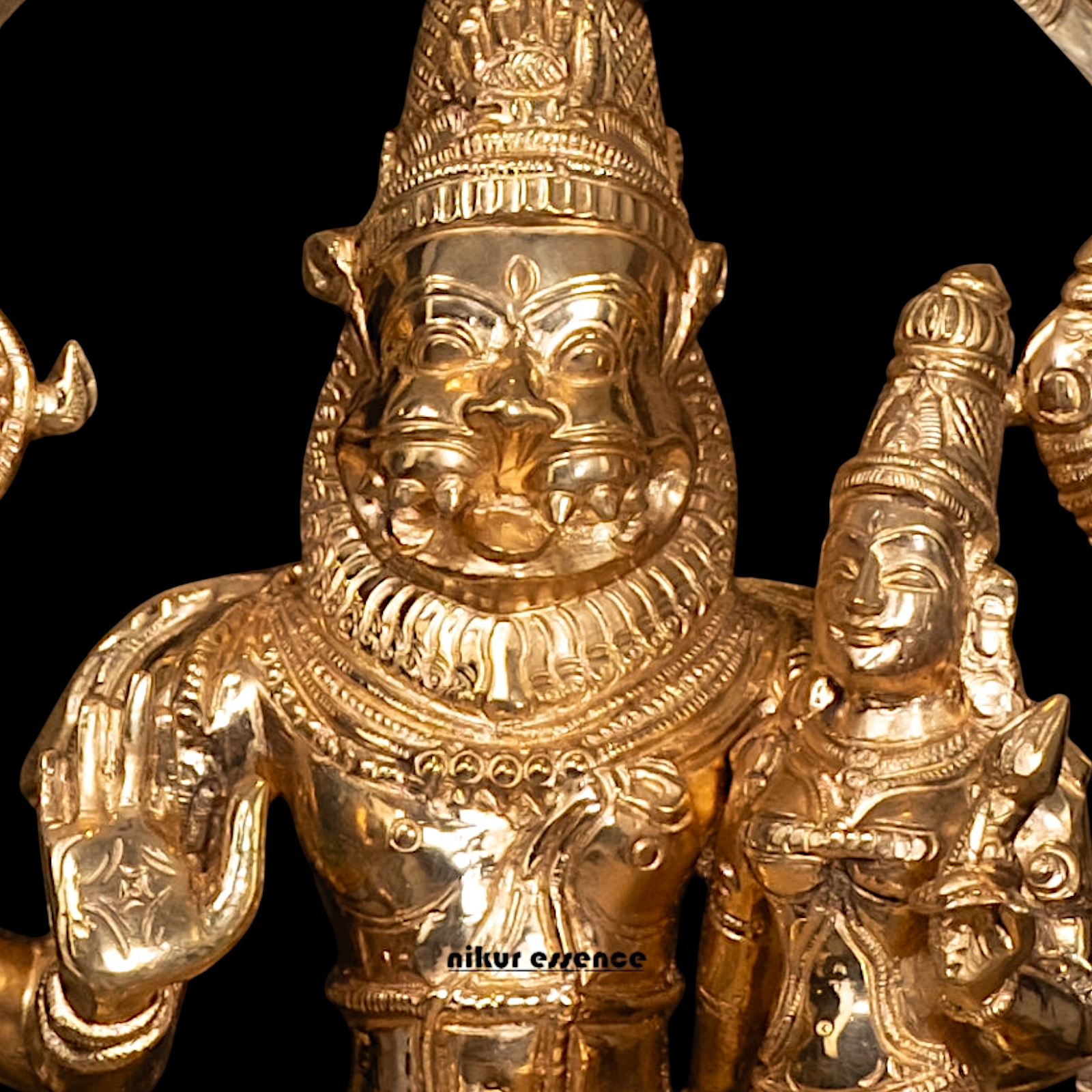 Narasimha Vishnu with Lakshmi seated Panchaloha idol - 12 Inches Nikuressence