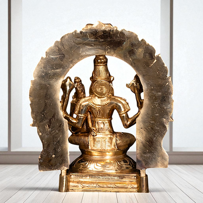 Narasimha Vishnu with Lakshmi seated Panchaloha idol - 12 Inches Nikuressence