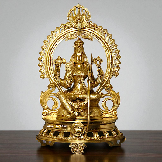 Large Goddess Raja Rajeshwari Seated with Blessing Bronze/Panchaloha idol - 28 Inches Nikuressence