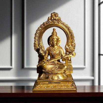 Saraswati seated Panchaloha beautiful statue - 7 Inches Nikuressence