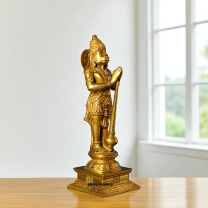 Lord Hanuman ji Standing with namaskar pose hold mace Gada Bronze/Panchaloha idol - 10 Inches Nikuressence