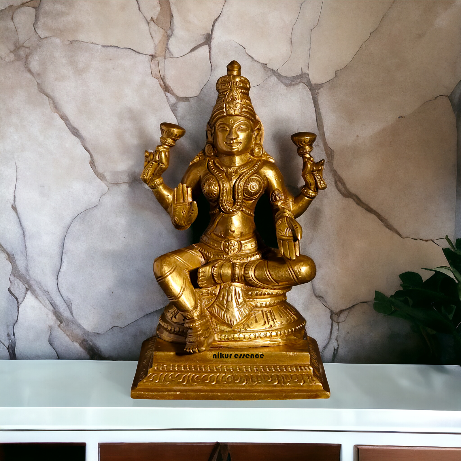 Goddess Lakshmi Sitting with Four Arm Panchaloha idol - 5 Inches Nikuressence