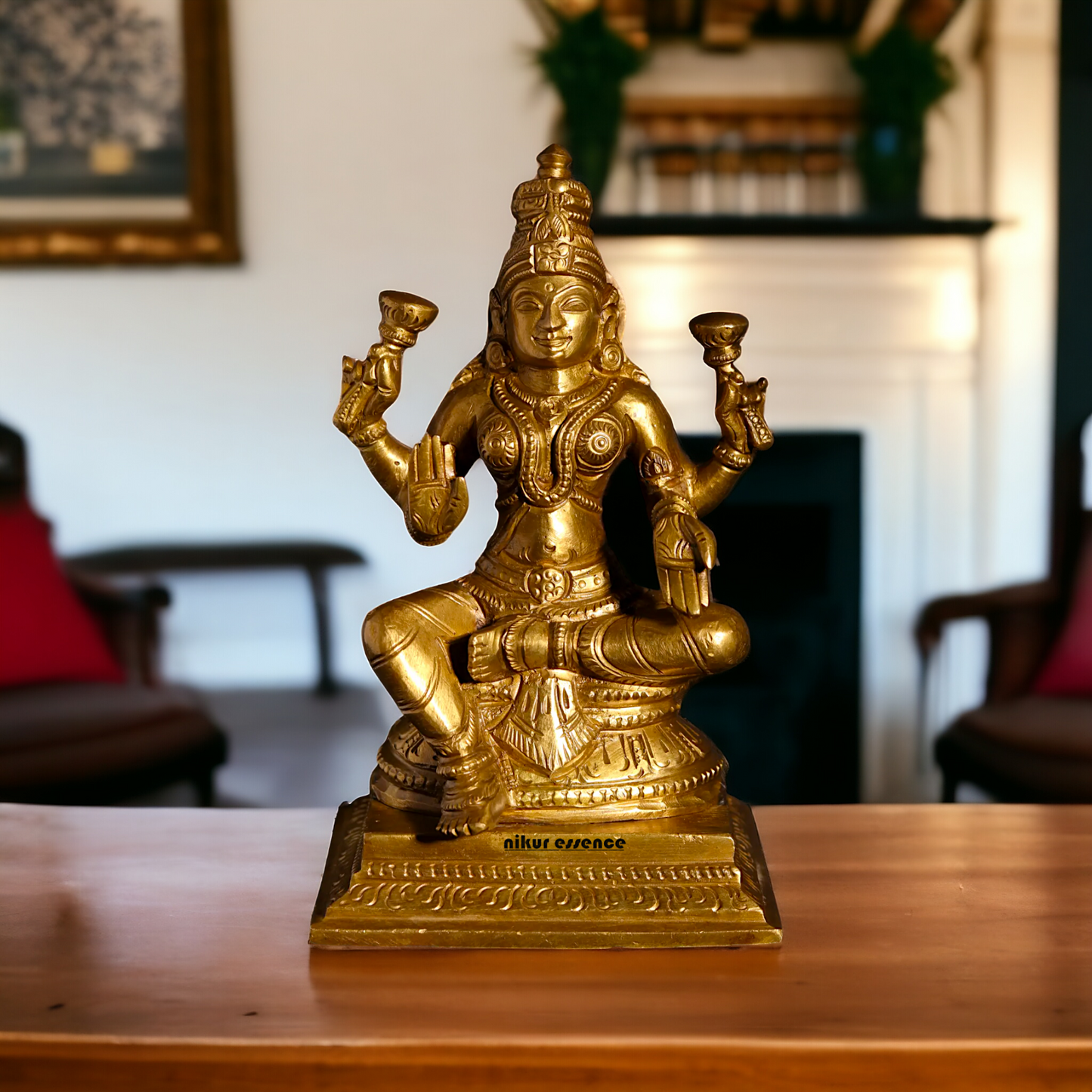 Goddess Lakshmi Sitting with Four Arm Panchaloha idol - 5 Inches Nikuressence