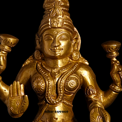 Goddess Lakshmi Sitting with Four Arm Panchaloha idol - 5 Inches Nikuressence