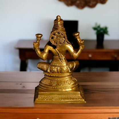 Goddess Lakshmi Sitting with Four Arm Panchaloha idol - 5 Inches Nikuressence