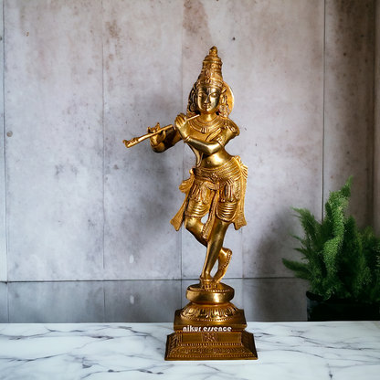 Panchaloha Krishna Standing with Playing Flute statue - 11 Inches Nikuressence