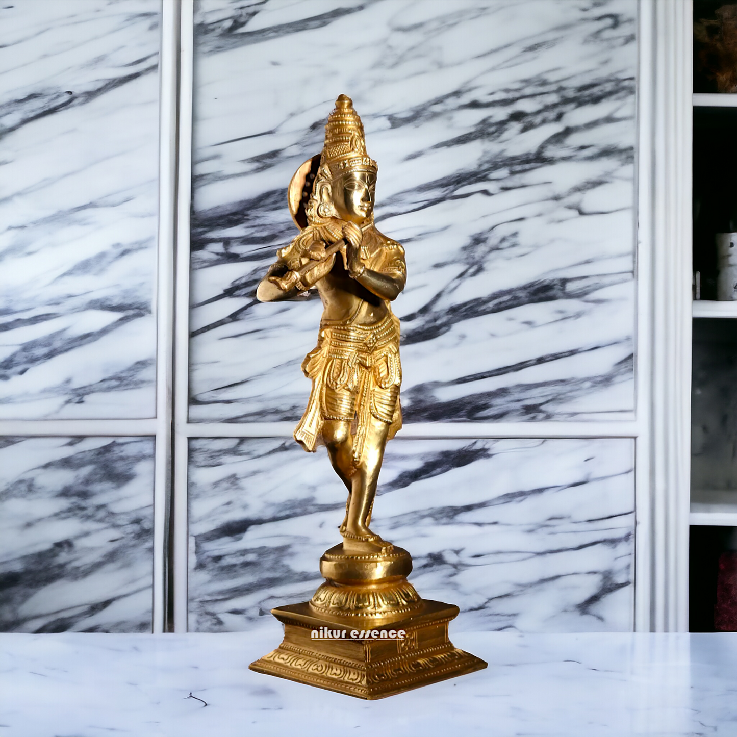 Panchaloha Krishna Standing with Playing Flute statue - 11 Inches Nikuressence