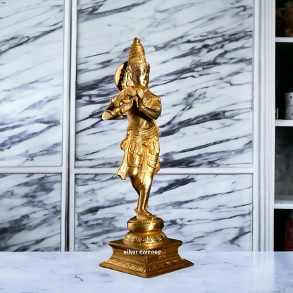 Panchaloha Krishna Standing with Playing Flute statue - 11 Inches Nikuressence