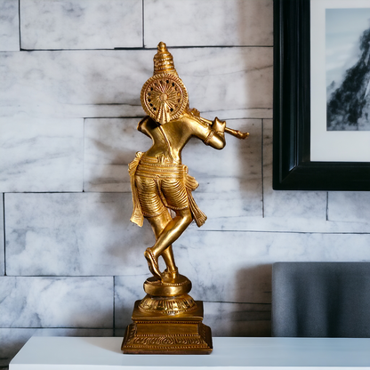 Panchaloha Krishna Standing with Playing Flute statue - 11 Inches Nikuressence