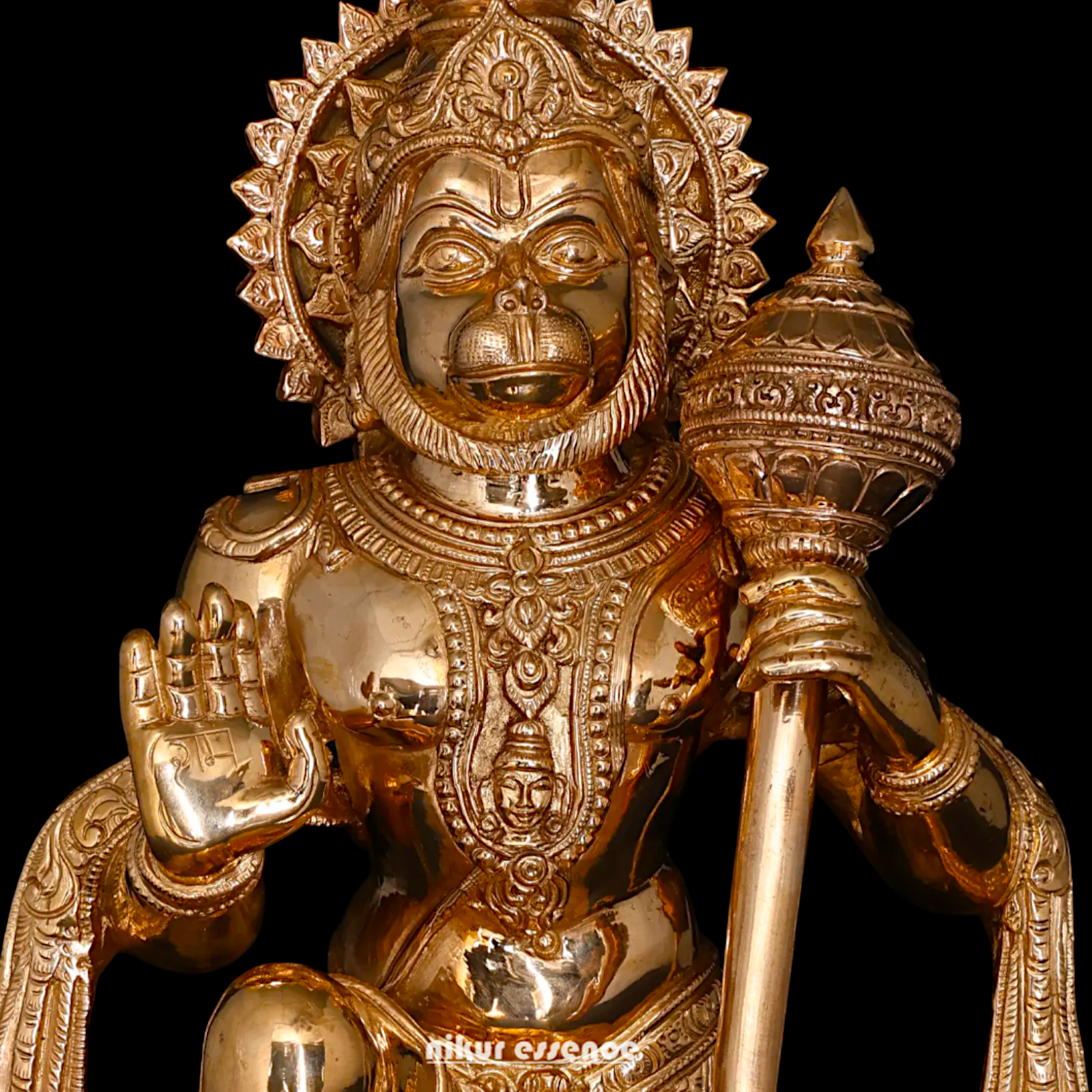 Panchaloha Hanuman ji monkey god with Gada statue - 14 Inches Nikuressence