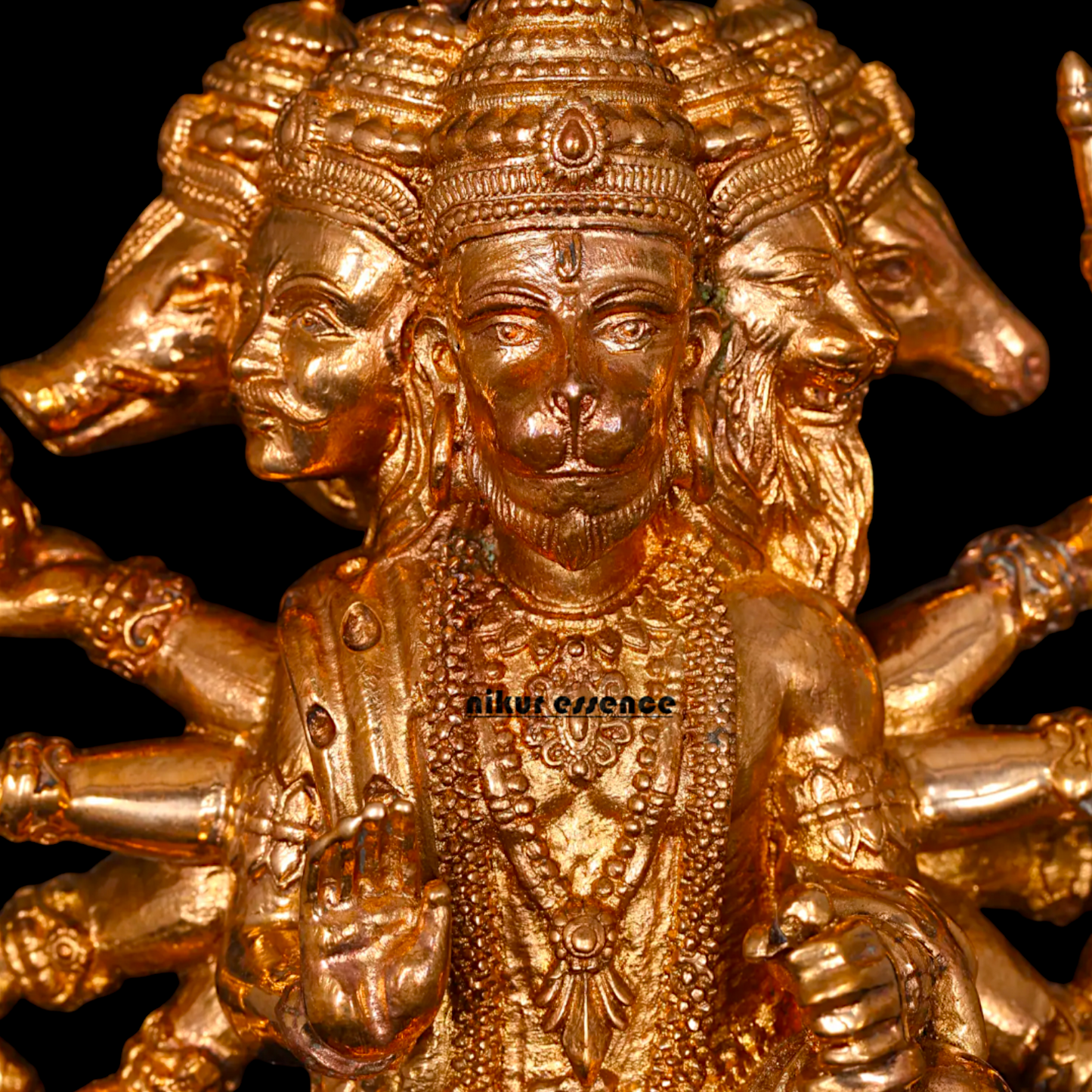 Panchmukhi Hanuman Sitting with Gada Panchaloha idol - 5 Inches Nikuressence