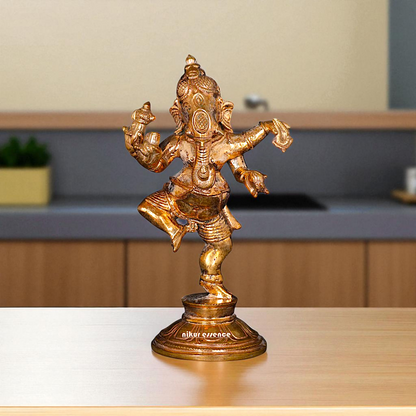 Ganesha dancing with Four hand Panchaloha idol - 4 Inches Nikuressence