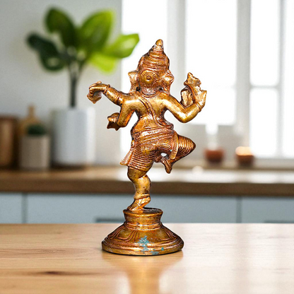 Ganesha dancing with Four hand Panchaloha idol - 4 Inches Nikuressence