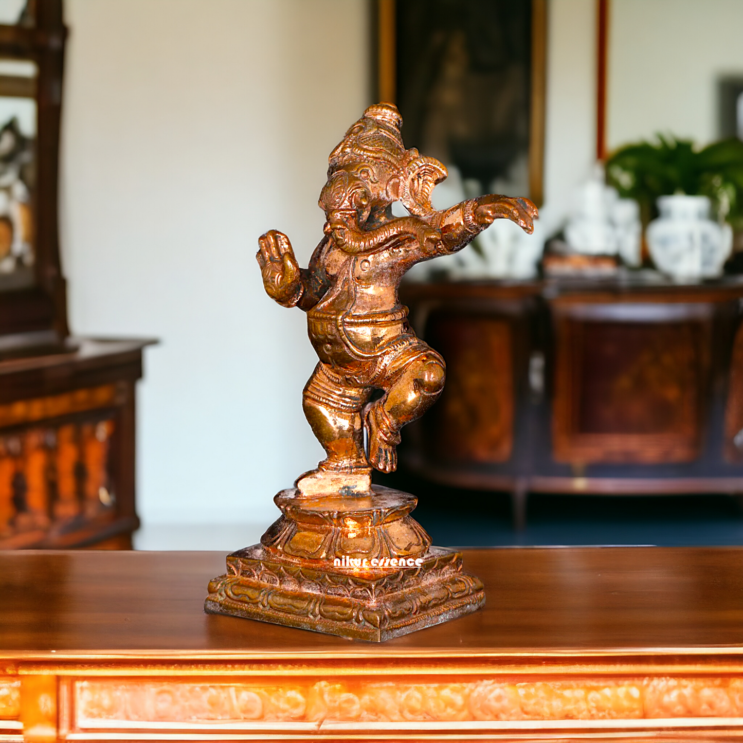 Panchaloha Ganesha Ganpati dancing with Four hand idol - 3 Inches Nikuressence