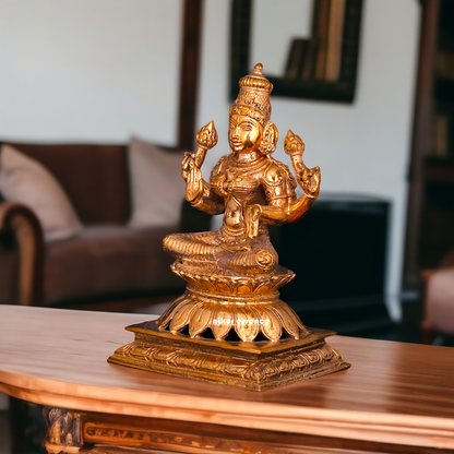 Lakshmi Devi seated Blessing with Four hand Panchaloha idol - 5 Inches Nikuressence