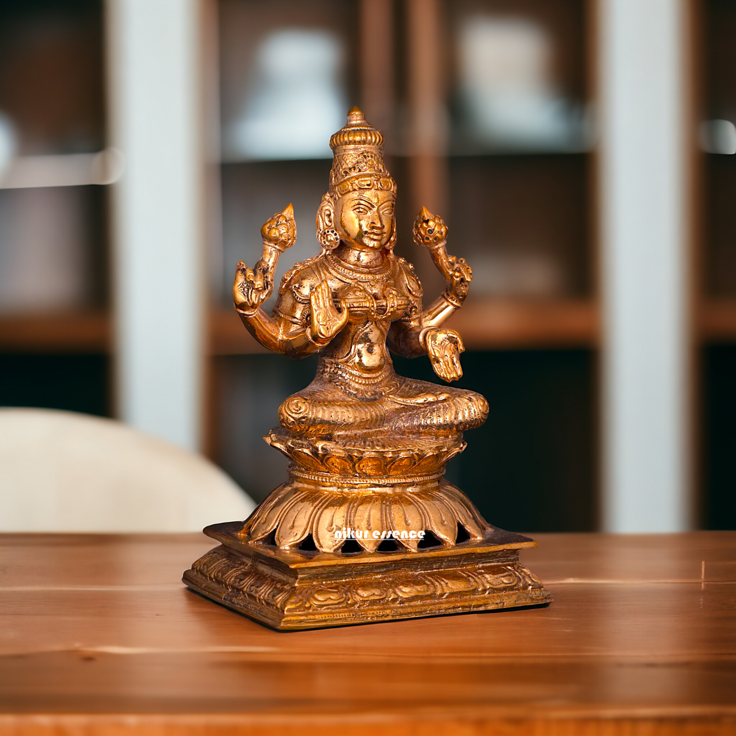 Lakshmi Devi seated Blessing with Four hand Panchaloha idol - 5 Inches Nikuressence