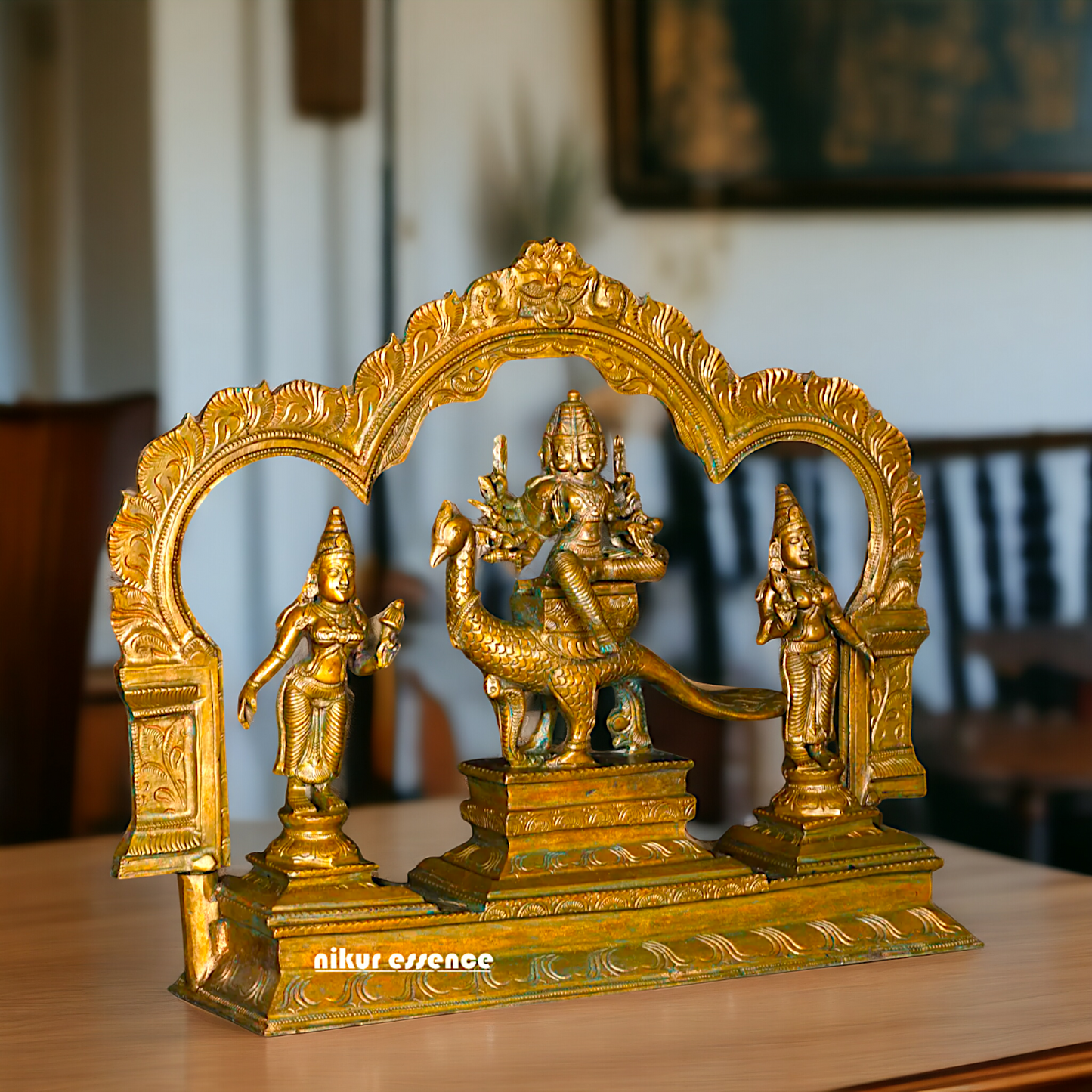 Murugan with Devasena and Valli Panchaloha idol - 13 Inches Nikuressence