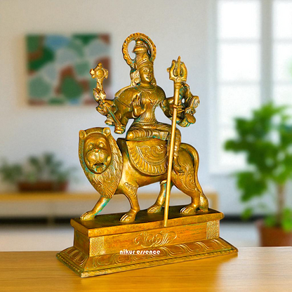 Big Durga Sherawali Maa with ten hand Panchaloha idol - 15 Inches Nikuressence