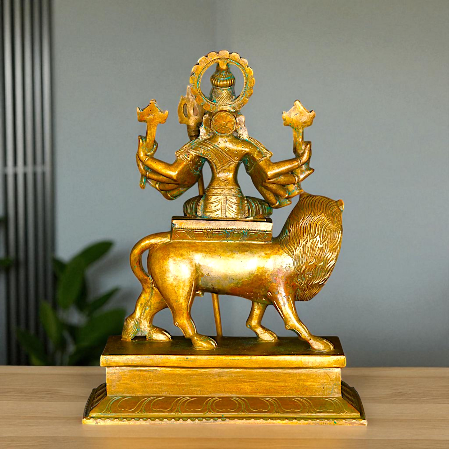 Big Durga Sherawali Maa with ten hand Panchaloha idol - 15 Inches Nikuressence