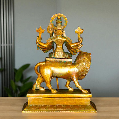 Big Durga Sherawali Maa with ten hand Panchaloha idol - 15 Inches Nikuressence