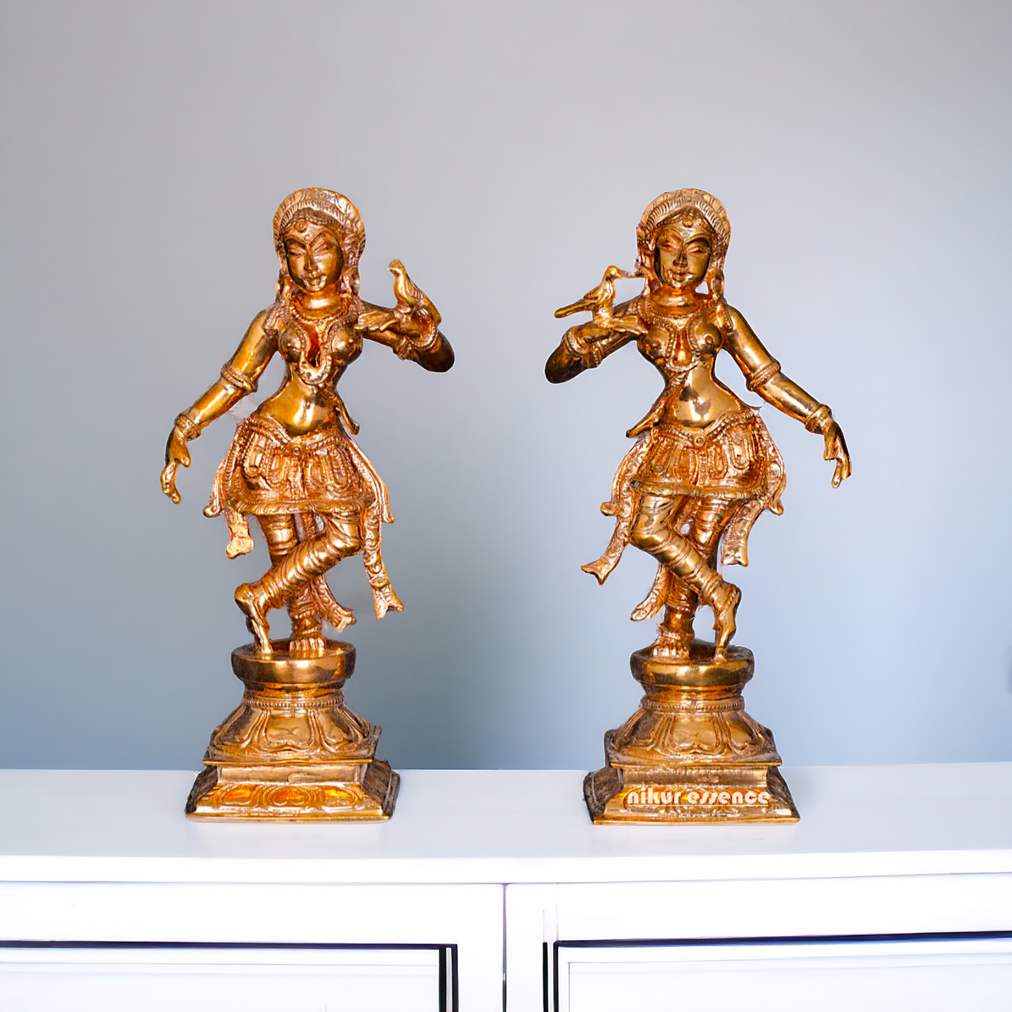 Apsaras dancing with Parrot Panchaloha statue - 5 Inches Nikuressence