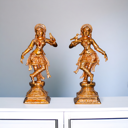 Apsaras dancing with Parrot Panchaloha statue - 5 Inches Nikuressence