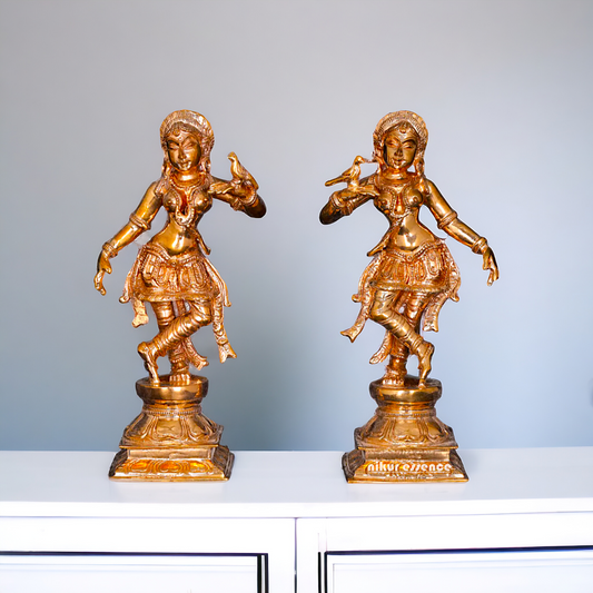 Apsaras dancing with Parrot Panchaloha statue - 5 Inches Nikuressence