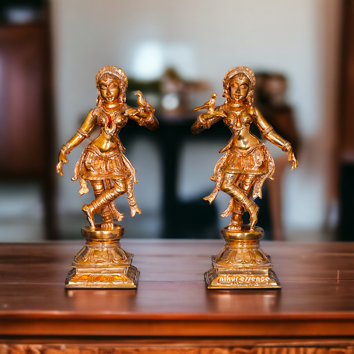 Apsaras dancing with Parrot Panchaloha statue - 5 Inches Nikuressence