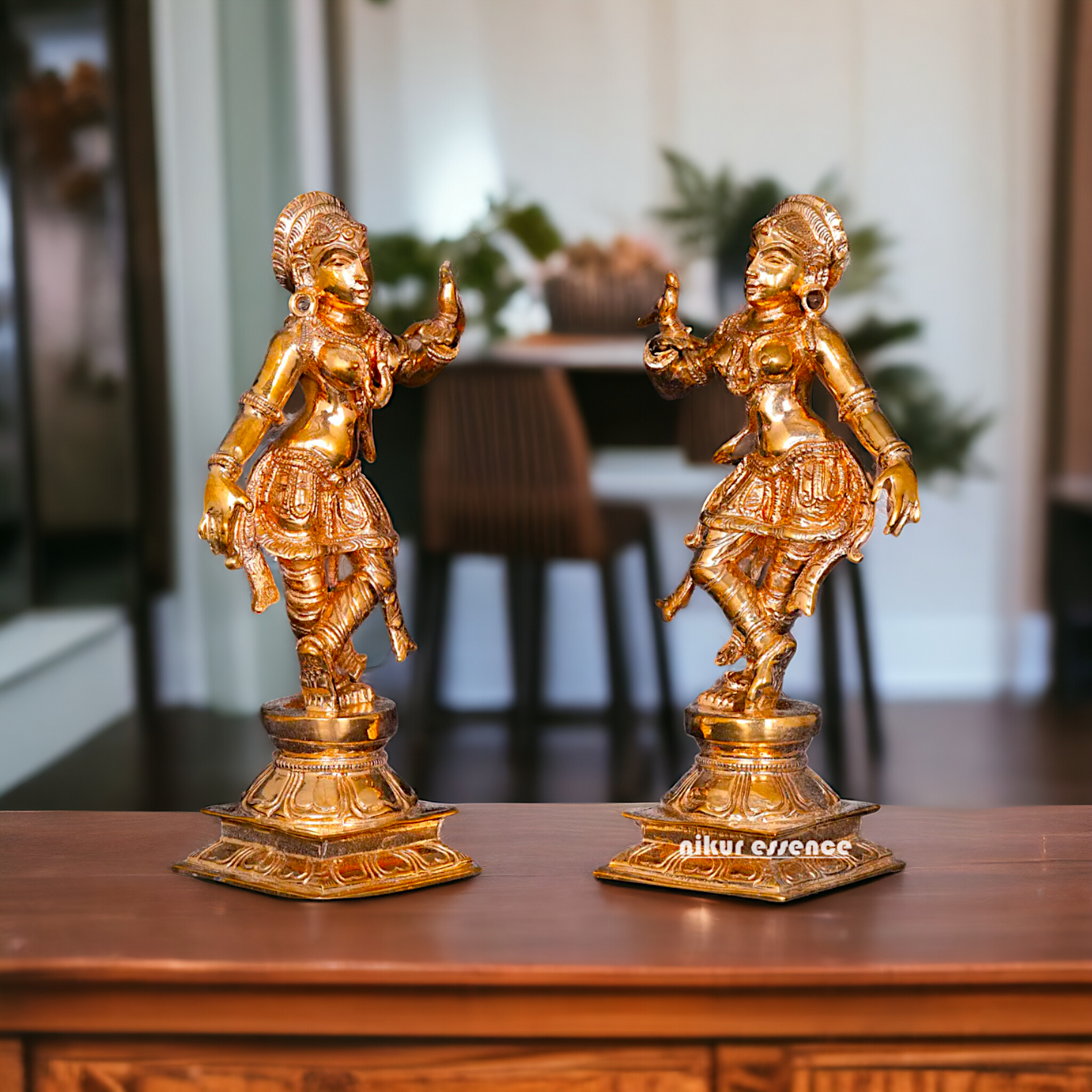 Apsaras dancing with Parrot Panchaloha statue - 5 Inches Nikuressence