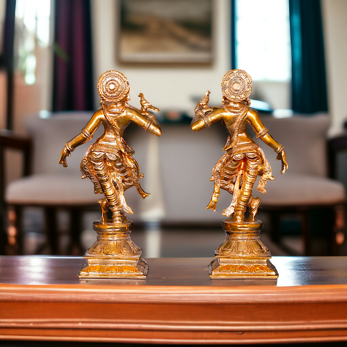 Apsaras dancing with Parrot Panchaloha statue - 5 Inches Nikuressence