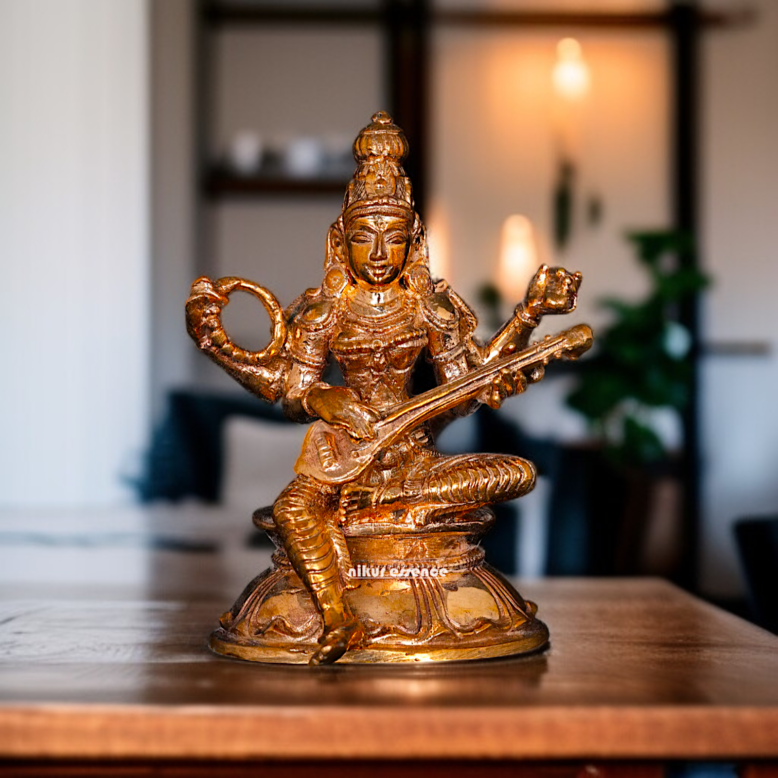 Goddess Saraswati seated Panchaloha statue - 3 inches Nikuressence