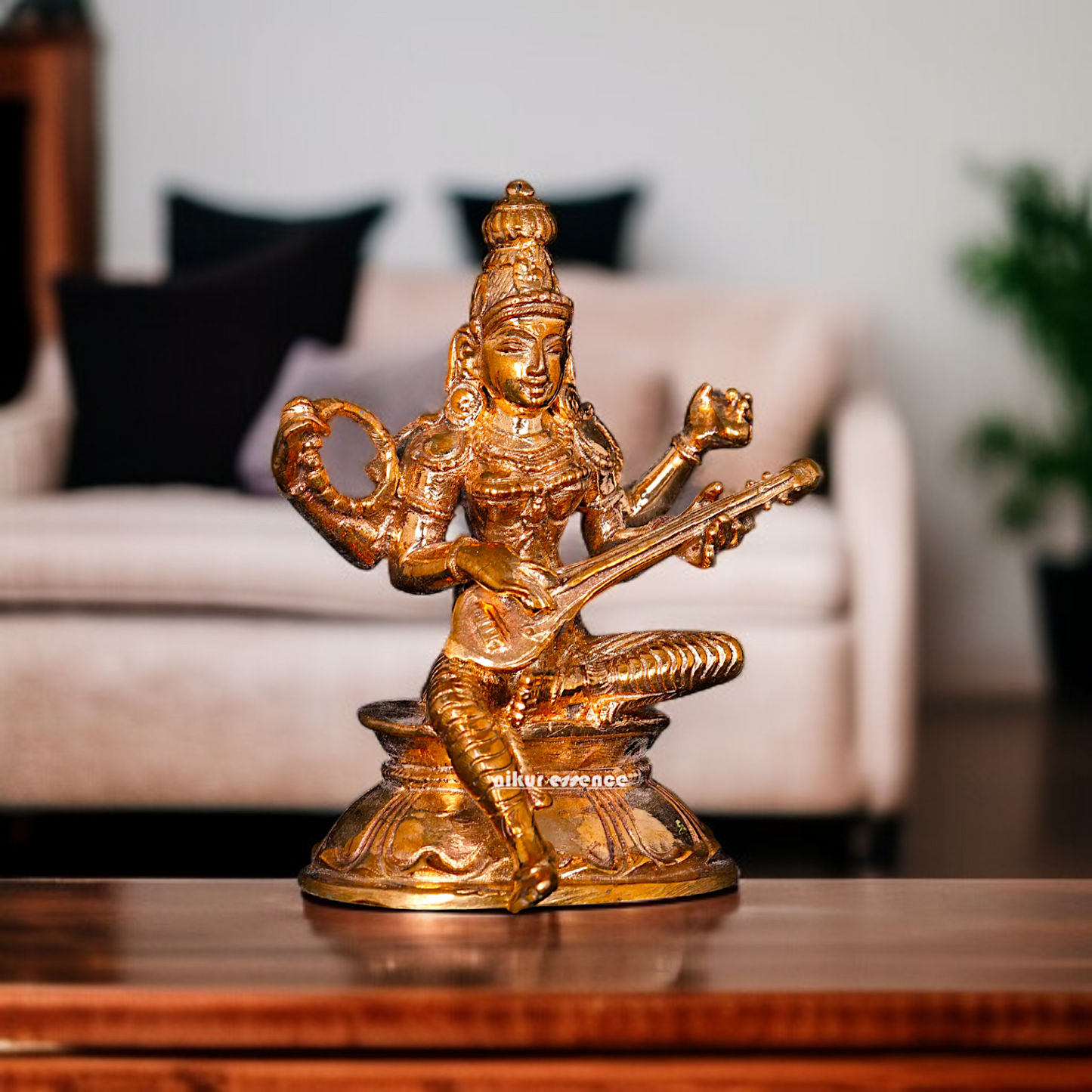 Goddess Saraswati seated Panchaloha statue - 3 inches Nikuressence