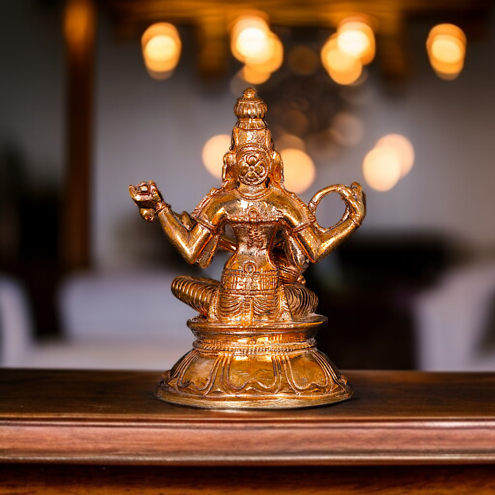 Goddess Saraswati seated Panchaloha statue - 3 inches Nikuressence