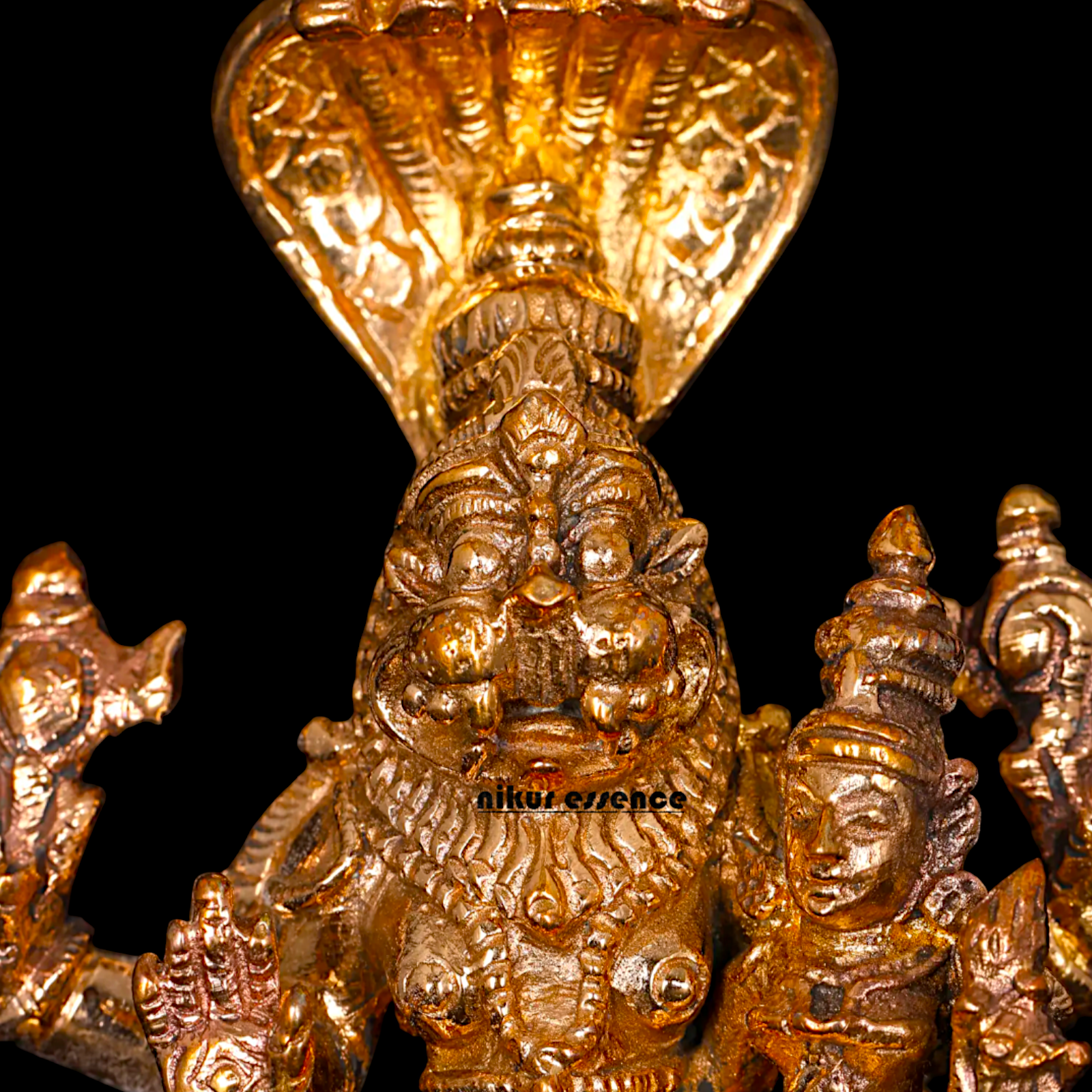 Narasimha with Sheshnag and Lakshmi seated Panchaloha statue - 4 inches Nikuressence