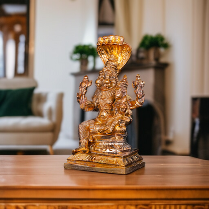 Narasimha with Sheshnag and Lakshmi seated Panchaloha statue - 4 inches Nikuressence
