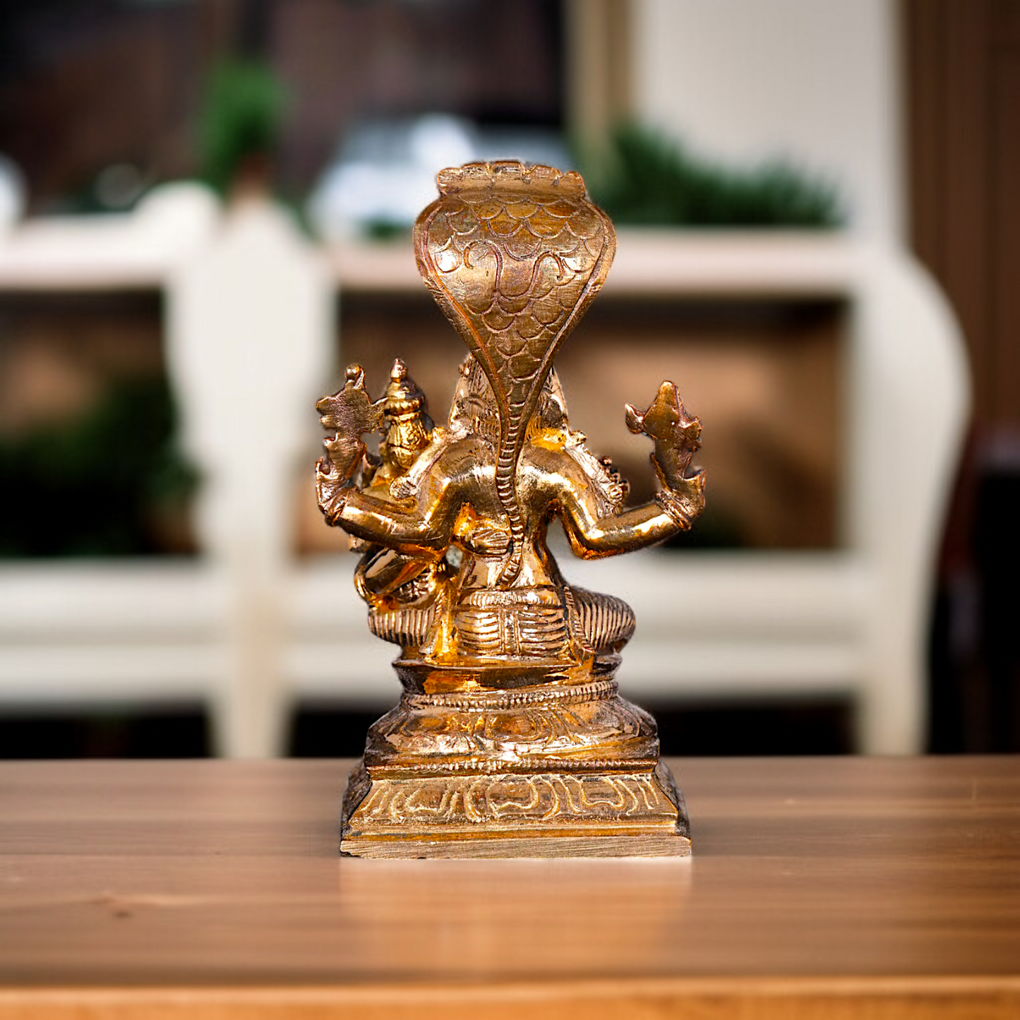 Narasimha with Sheshnag and Lakshmi seated Panchaloha statue - 4 inches Nikuressence