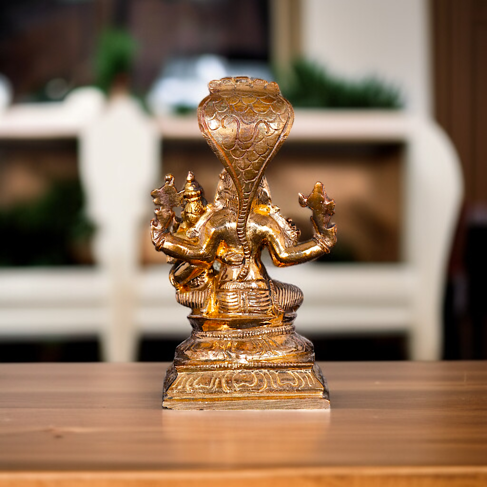 Narasimha with Sheshnag and Lakshmi seated Panchaloha statue - 4 inches Nikuressence