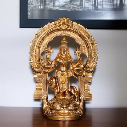 Goddess Durga Sherawali maa with eight hand Panchaloha statue - 9 Inches Nikuressence