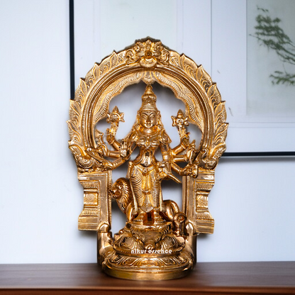 Goddess Durga Sherawali maa with eight hand Panchaloha statue - 9 Inches Nikuressence