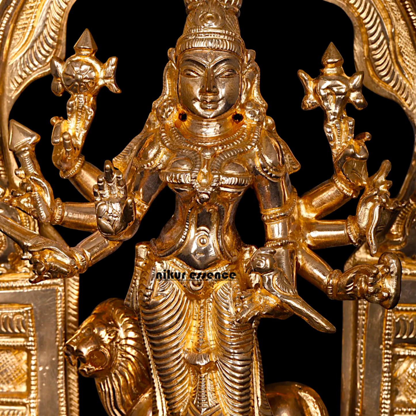 Goddess Durga Sherawali maa with eight hand Panchaloha statue - 9 Inches Nikuressence