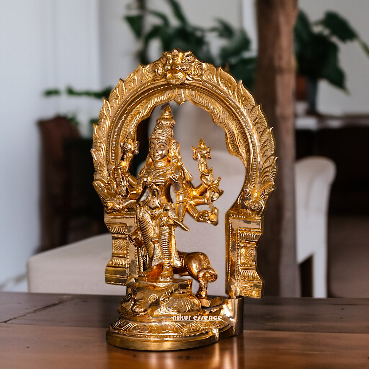 Goddess Durga Sherawali maa with eight hand Panchaloha statue - 9 Inches Nikuressence