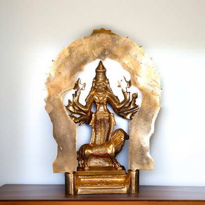 Goddess Durga Sherawali maa with eight hand Panchaloha statue - 9 Inches Nikuressence