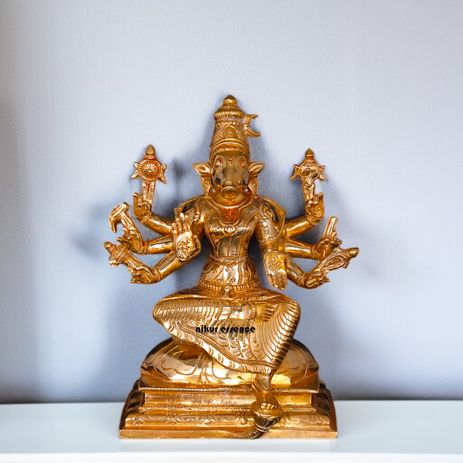 Goddess Varahi Amman Devi with eight hand Panchaloha statue - 7 Inches Nikuressence