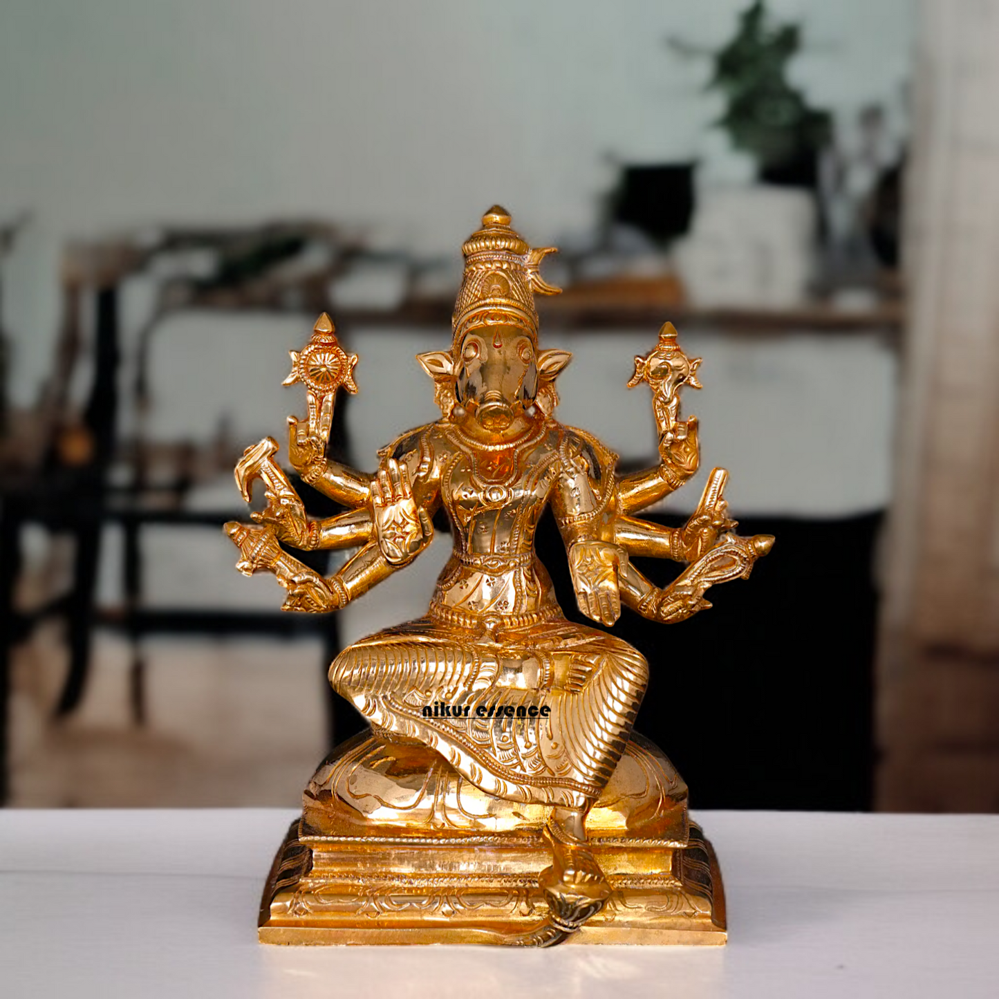 Goddess Varahi Amman Devi with eight hand Panchaloha statue - 7 Inches Nikuressence