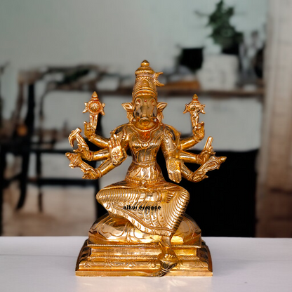 Goddess Varahi Amman Devi with eight hand Panchaloha statue - 7 Inches Nikuressence